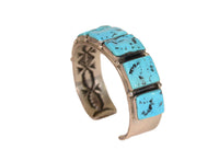 Navajo Cuff Bracelet; Heavy Silver with 7 Turquoise settings
