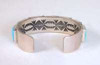 Navajo Cuff Bracelet; Heavy Silver with 7 Turquoise settings