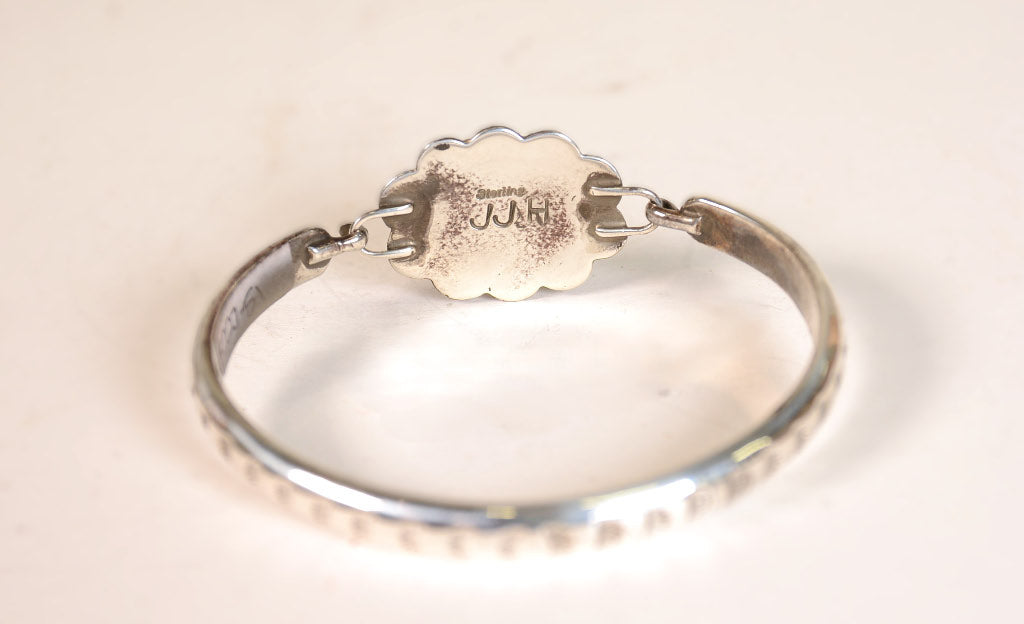Navajo Bracelet; Sterling Silver Bangle with Inlay Closure