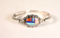 Navajo Bracelet; Sterling Silver Bangle with Inlay Closure