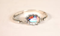 Navajo Bracelet; Sterling Silver Bangle with Inlay Closure