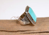 Navajo Sterling Silver Ring with Turquoise by Lee Brown Size: 9.5