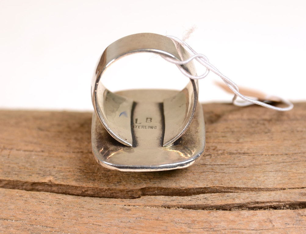 Navajo Sterling Silver Ring with Turquoise by Lee Brown Size: 9.5
