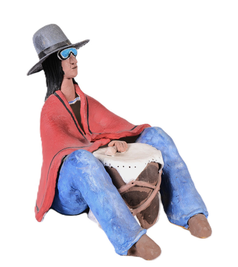 Navajo Ceramic Sitting Indian Man By A.F.