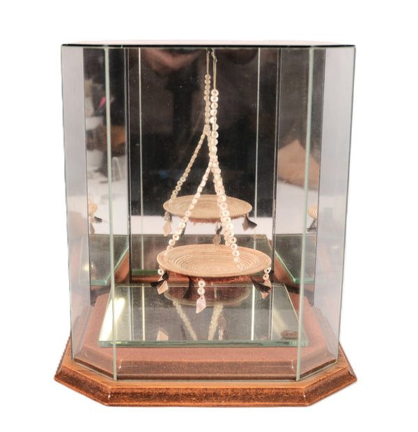 Pomo Miniature Feathered and Shell Basket in Glass and Mirrored Case