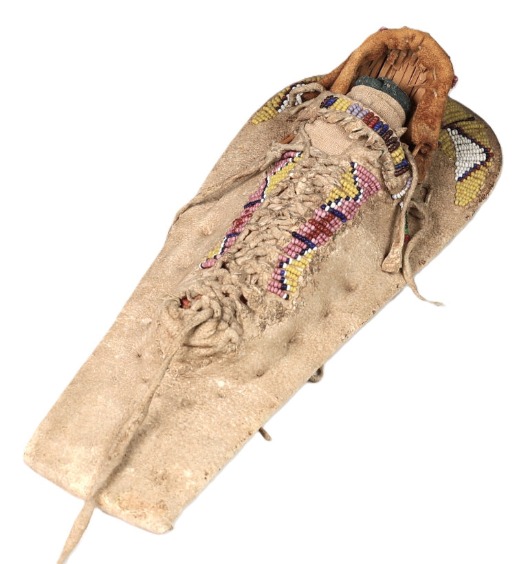 An Early Ute Beaded Toy Cradle Doll
