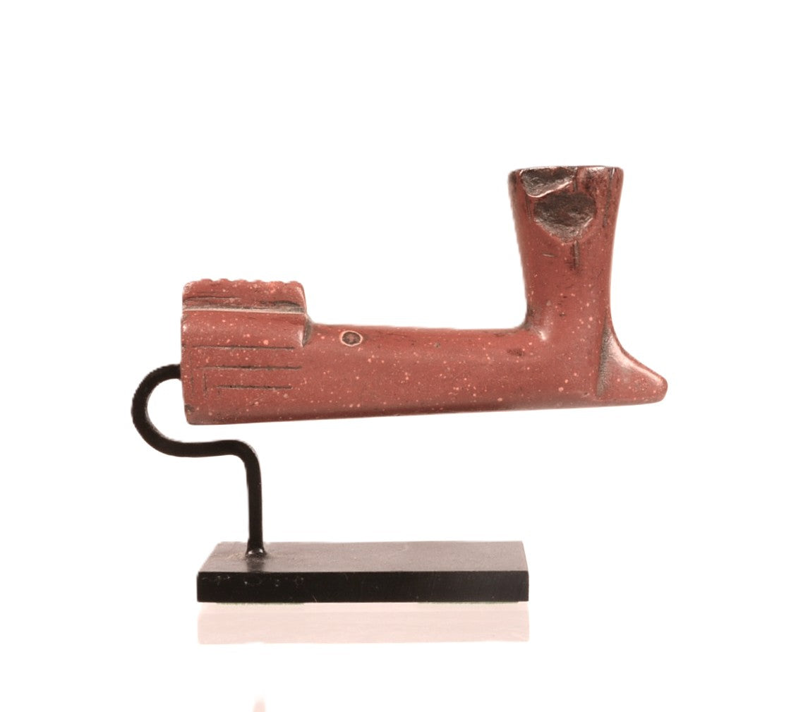 Northern Plains Sious Red Miniature Stone Pipe on a Stand; Warriors Pipe