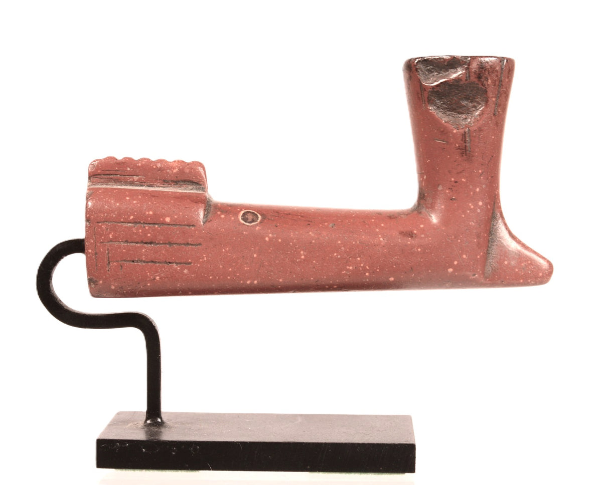 Northern Plains Sious Red Miniature Stone Pipe on a Stand; Warriors Pipe