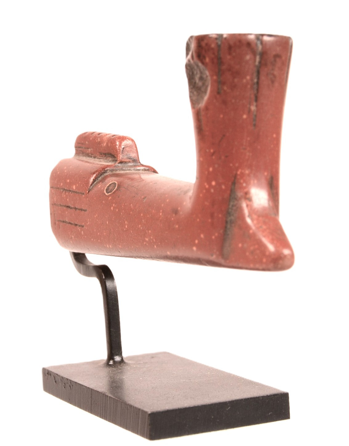Northern Plains Sious Red Miniature Stone Pipe on a Stand; Warriors Pipe