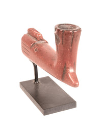 Northern Plains Sious Red Miniature Stone Pipe on a Stand; Warriors Pipe