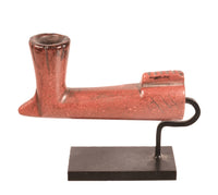 Northern Plains Sious Red Miniature Stone Pipe on a Stand; Warriors Pipe