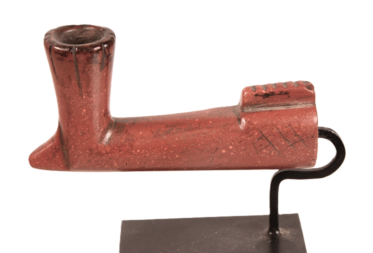 Northern Plains Sious Red Miniature Stone Pipe on a Stand; Warriors Pipe
