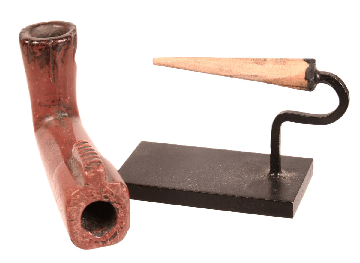 Northern Plains Sious Red Miniature Stone Pipe on a Stand; Warriors Pipe