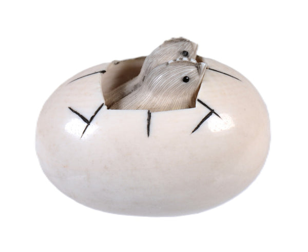 Japanese Netsuke Ivory Egg with Chicks
