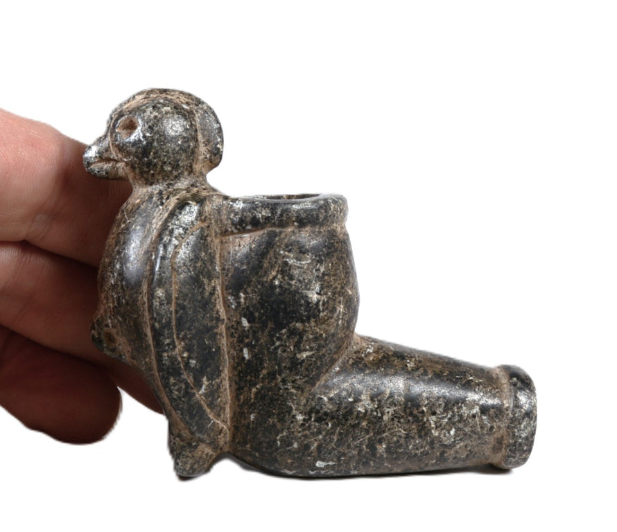 Moundbuilder Steatite Pipe Bowl with Bird