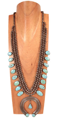 Navajo Squash Blossom #8 Turquoise Necklace