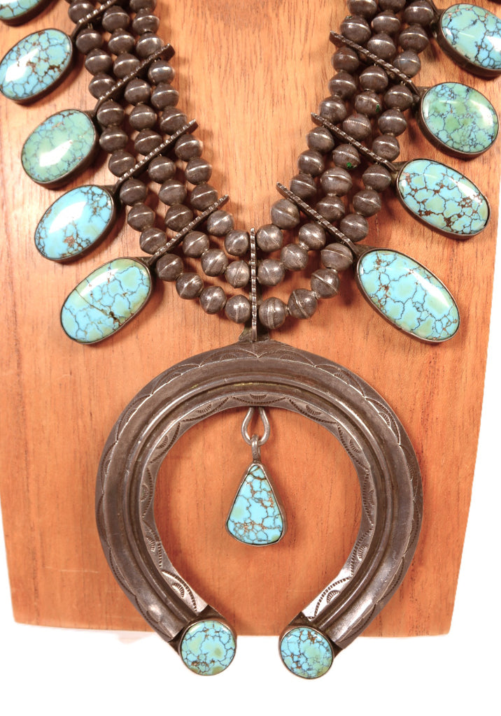 Navajo Squash Blossom #8 Turquoise Necklace