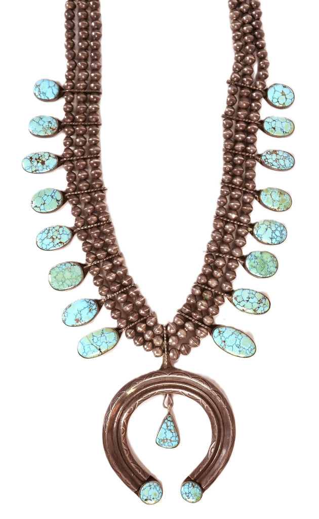 Navajo Squash Blossom #8 Turquoise Necklace