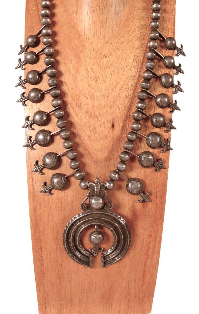 Navajo Sterling Silver Squash Blossom Naja Necklace