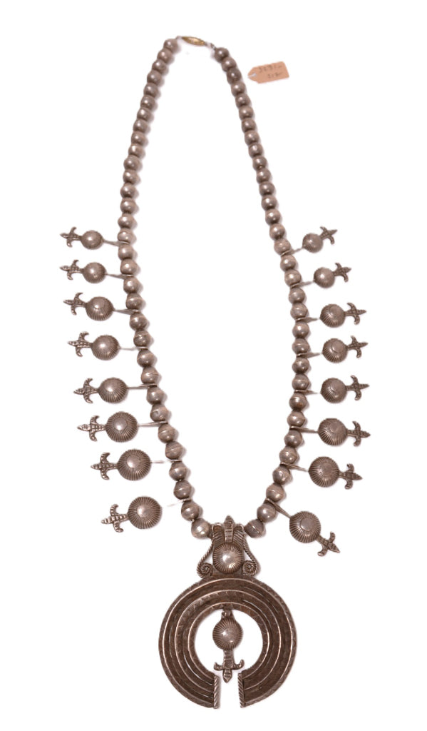 Navajo Sterling Silver Squash Blossom Naja Necklace