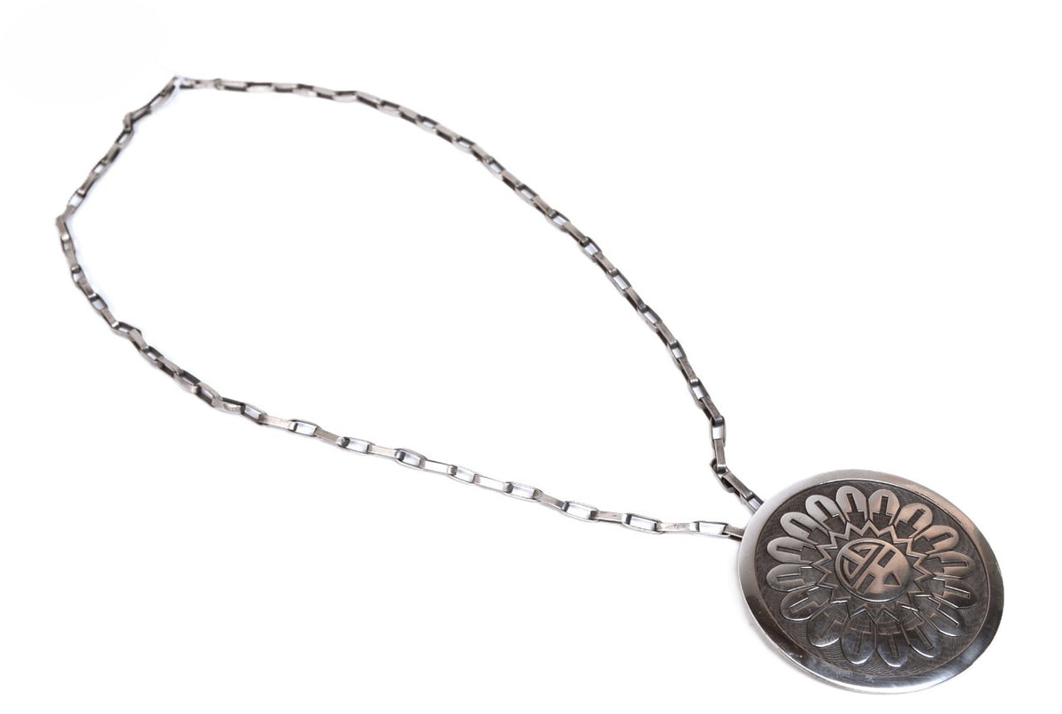 Hopi Pueblo Sterling Silver Overlay Sunface Pin/Pendant By Arthur Allen Lomayestewa