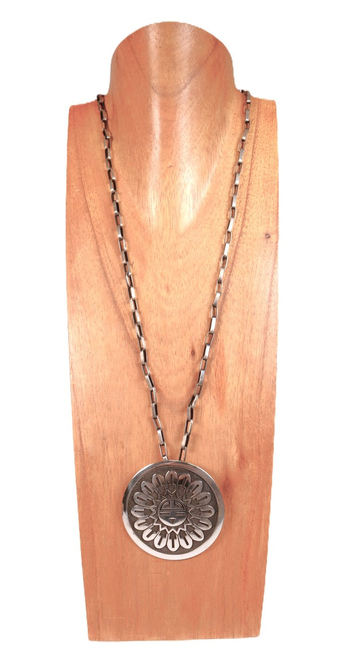 Hopi Pueblo Sterling Silver Overlay Sunface Pin/Pendant By Arthur Allen Lomayestewa