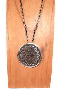 Hopi Pueblo Sterling Silver Overlay Sunface Pin/Pendant By Arthur Allen Lomayestewa