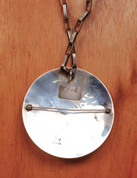 Hopi Pueblo Sterling Silver Overlay Sunface Pin/Pendant By Arthur Allen Lomayestewa