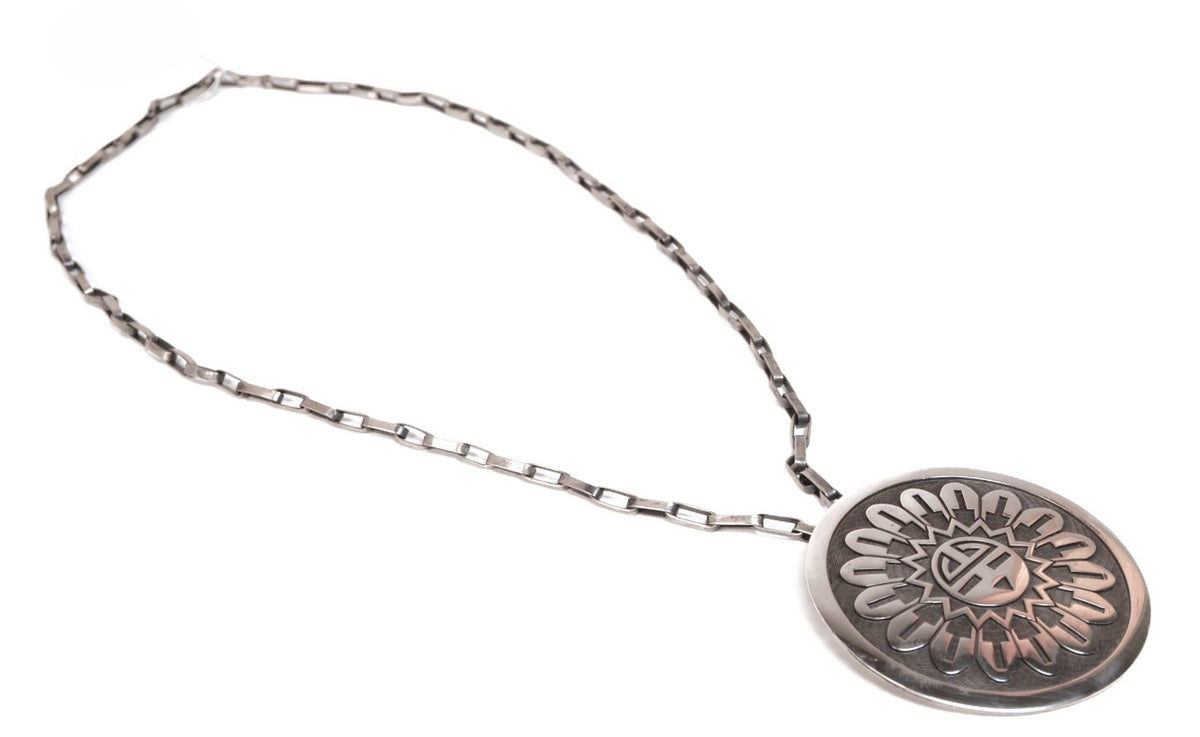 Hopi Pueblo Sterling Silver Overlay Sunface Pin/Pendant By Arthur Allen Lomayestewa