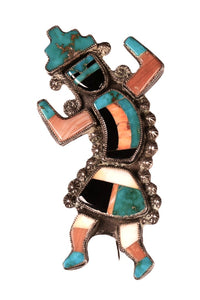 Zuni Pueblo Sterling Silver Inlaid Pin