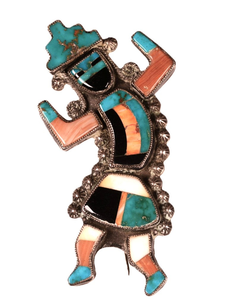 Zuni Pueblo Sterling Silver Inlaid Pin