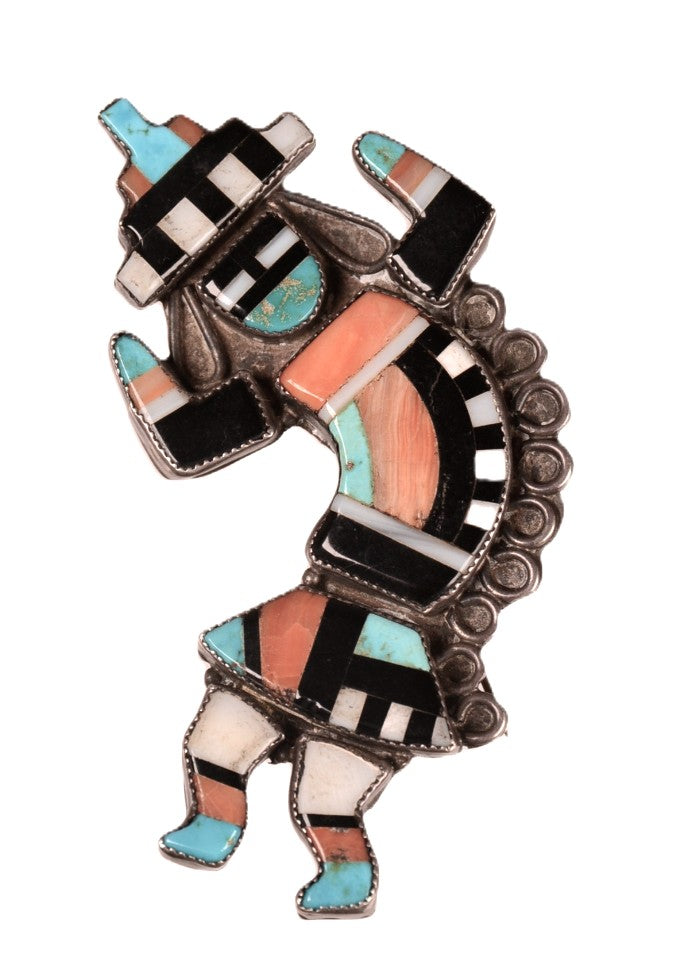 Zuni Pueblo Sterling Silver Inlaid Pin