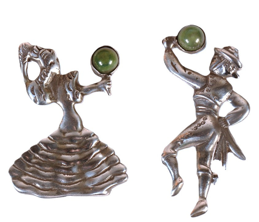 Vintage Mexico Sterling Silver Pin 2 Piece Set with Turquoise