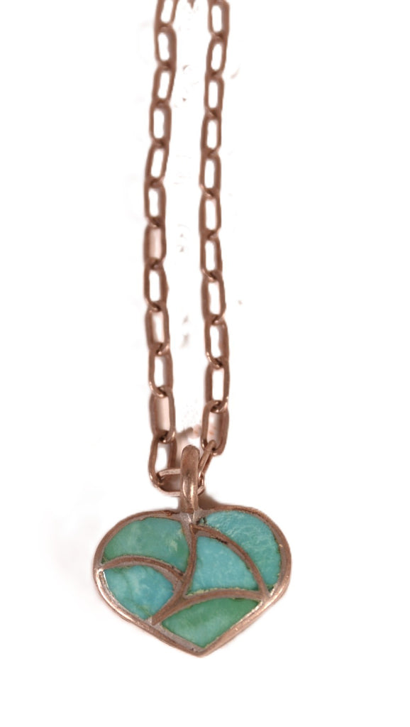 Navajo Sterling Silver Chain with Turquoise / Coral Reversable &nbsp;Inlay Heart Pendant Necklace