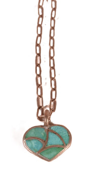 Navajo Sterling Silver Chain with Turquoise / Coral Reversable &nbsp;Inlay Heart Pendant Necklace