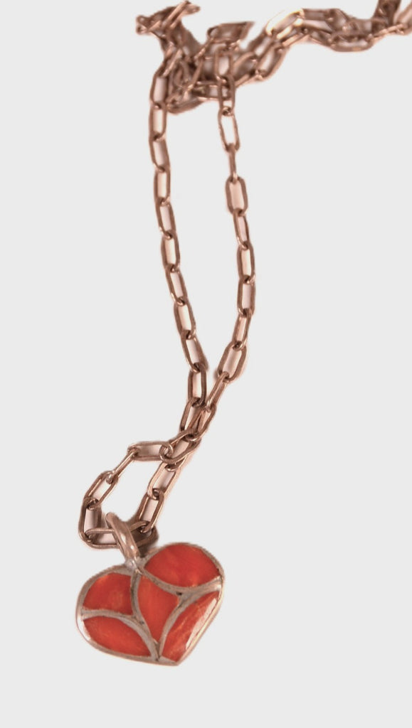 Navajo Sterling Silver Chain with Turquoise / Coral Reversable &nbsp;Inlay Heart Pendant Necklace