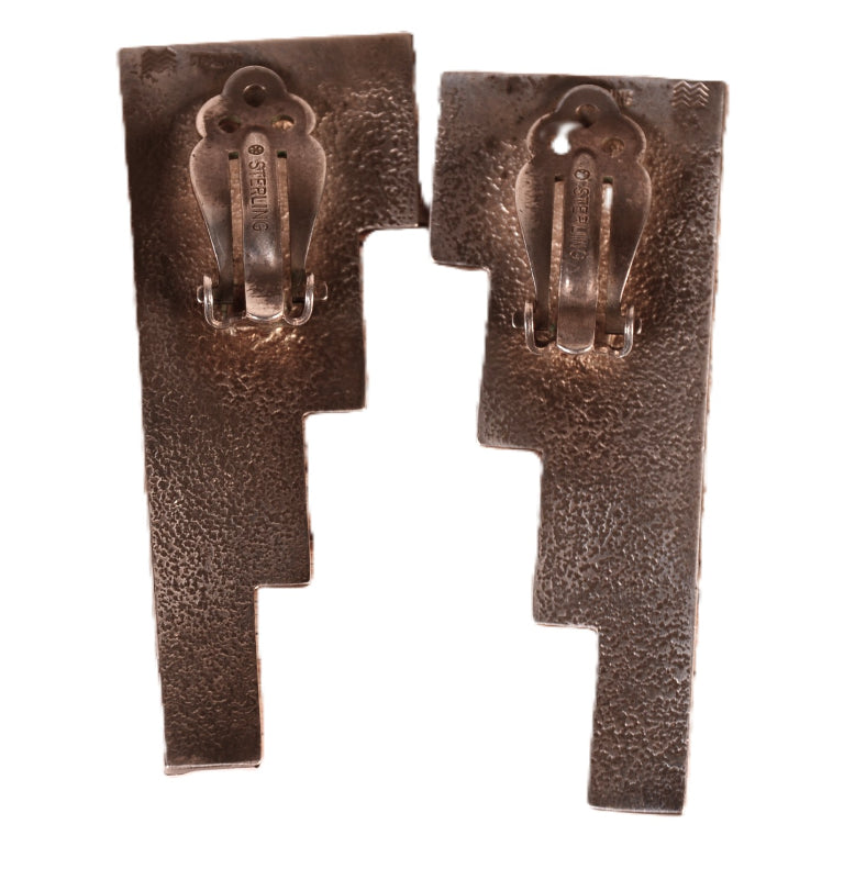 Navajo Sand Cast Sterling Silver Clip Earrings