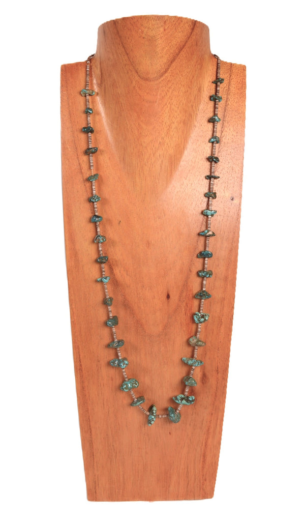 Navajo Heishi and Nugget Green Turquoise Necklace