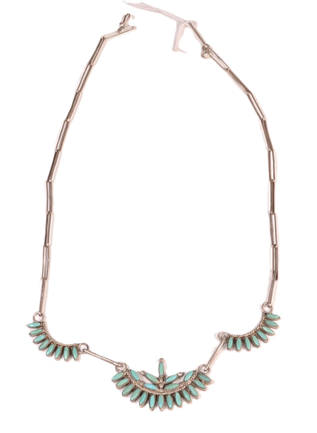 Zuni Pueblo Needlepoint Turquoise with Sterling Silver Chain Necklace