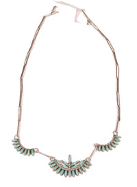 Zuni Pueblo Needlepoint Turquoise with Sterling Silver Chain Necklace