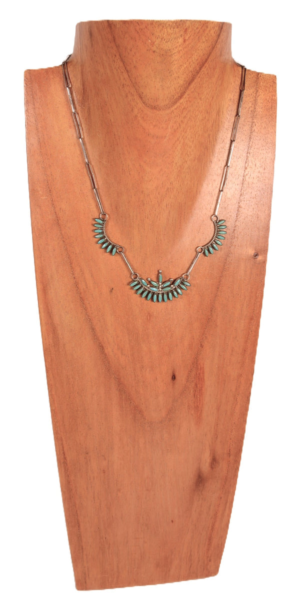 Zuni Pueblo Needlepoint Turquoise with Sterling Silver Chain Necklace