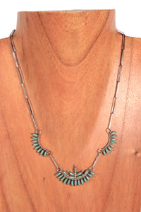 Zuni Pueblo Needlepoint Turquoise with Sterling Silver Chain Necklace