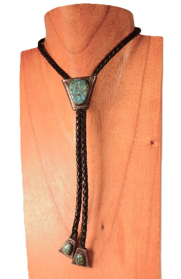Navajo Large Oval #8 Spiderweb Turquoise Bolo