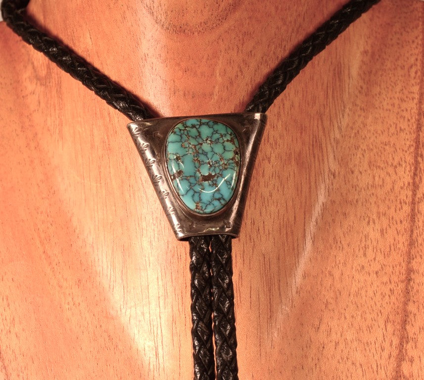 Navajo Large Oval #8 Spiderweb Turquoise Bolo