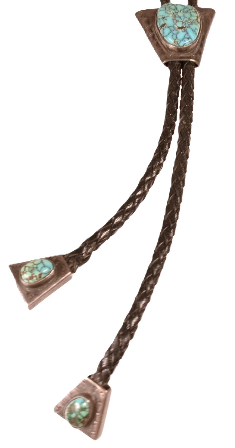 Navajo Large Oval #8 Spiderweb Turquoise Bolo