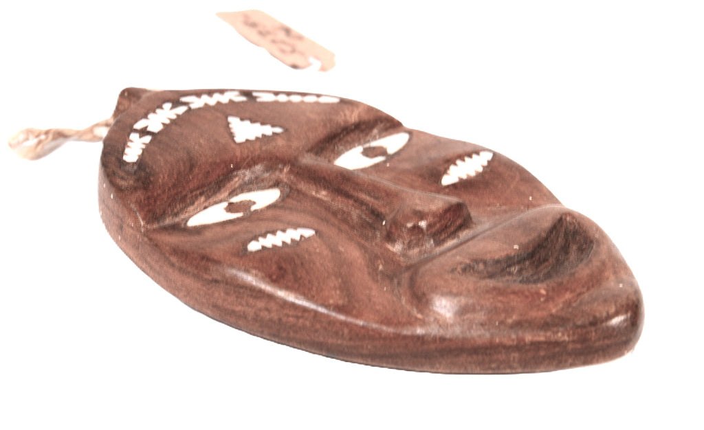 South Pacific Inlaid Shell Wood Mask Tiki Head