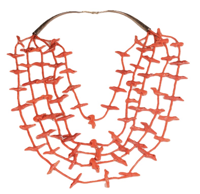 Navajo Coral Fetish Bird Necklace
