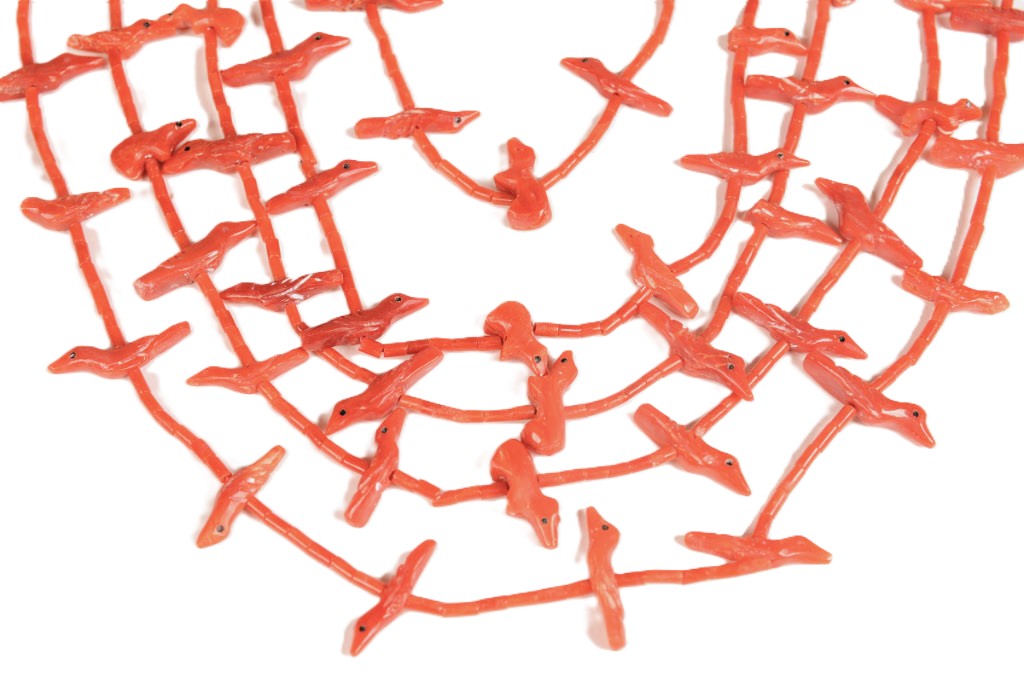 Navajo Coral Fetish Bird Necklace