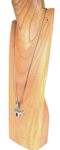Navajo Sterling Silver Chain with Large Inlaid Bear Pendant By Ray Tracy Knifewing