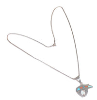 Navajo Sterling Silver Chain with Large Inlaid Bear Pendant By Ray Tracy Knifewing